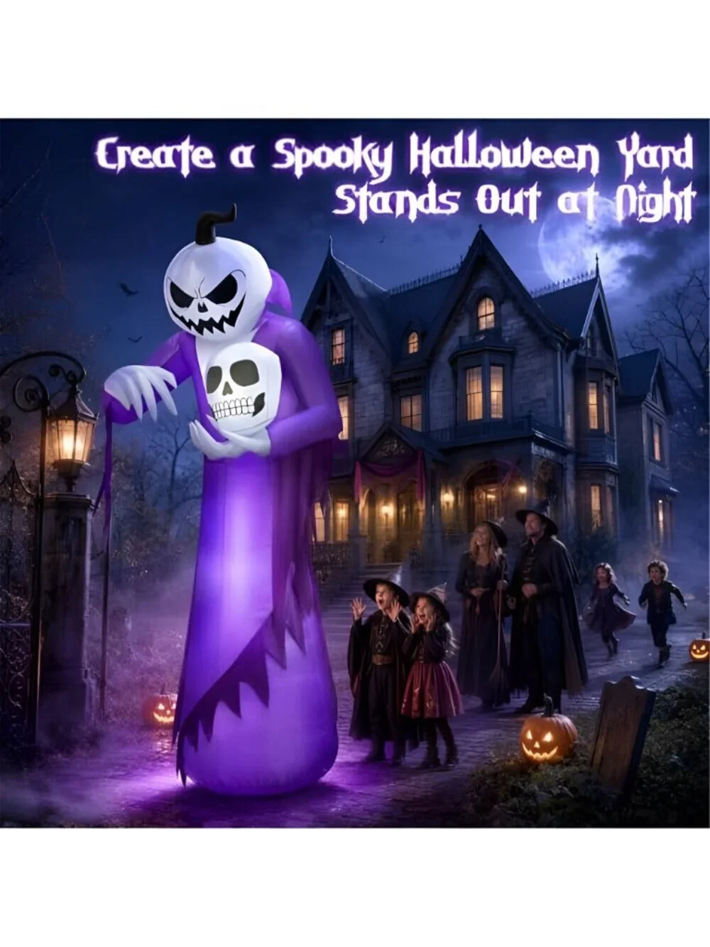 12FT Giant Halloween Inflatables Decorations Outdoor Pumpkin Ghost Wizard
